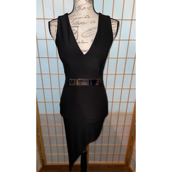 Women’s Sexy Black Body con Dress, sleeveless, front buckle, racer back, cut out - Picture 4 of 8